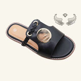 Women’s Flat Slide Sandals – Braided Strap Open Toe Slip-On with Gold Buckle, Summer Casual Comfort Sandals (Size 37-42)