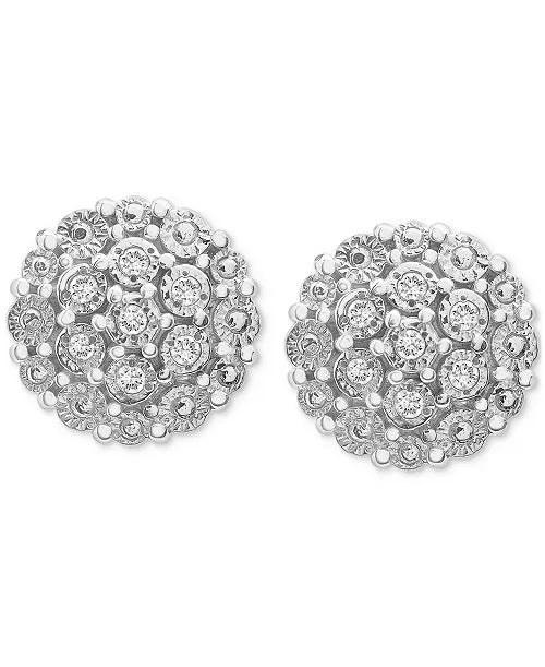 Diamond Flower Cluster Pendant Necklace & Earrings Set (Sterling Silver)