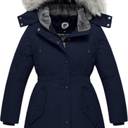 Girls’ Long Winter Coat – Warm Fleece-Lined Puffer Parka with Fur Hood