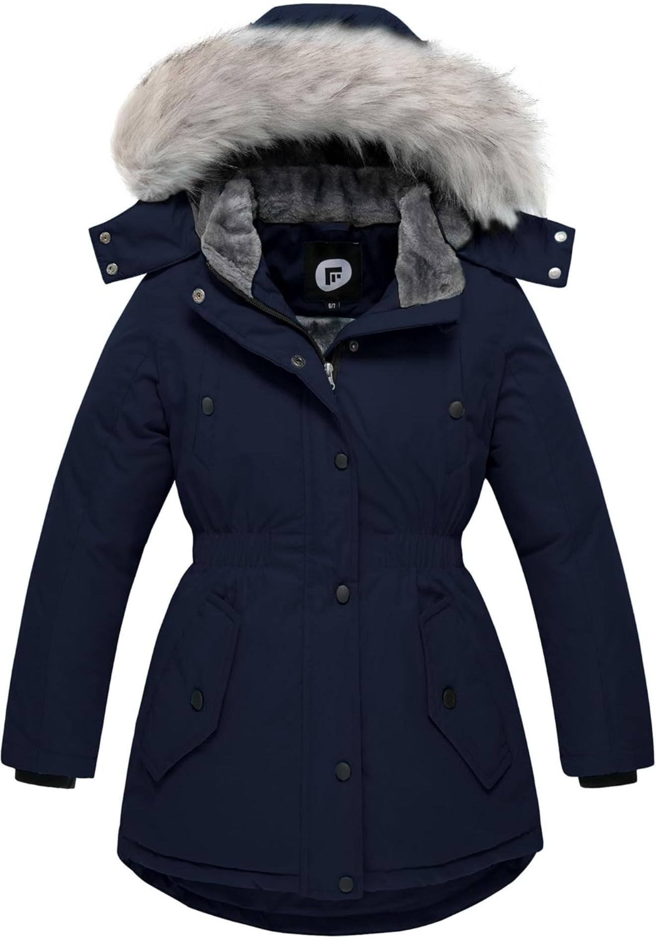 Girls’ Long Winter Coat – Warm Fleece-Lined Puffer Parka with Fur Hood
