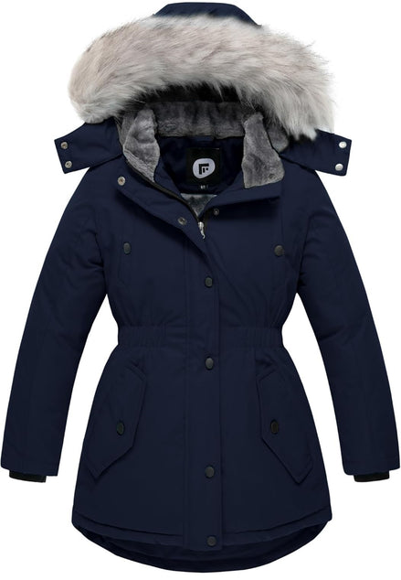Girls’ Long Winter Coat – Warm Fleece-Lined Puffer Parka with Fur Hood