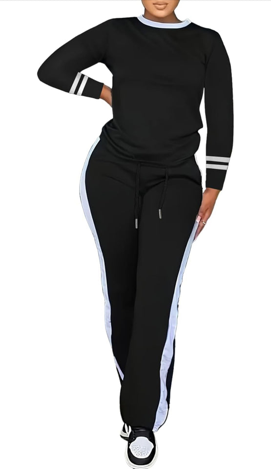 Women's 2 Piece Outfits Long Sleeve Tops Sweatpants Colorblock Bodycon Lounge Sets Tracksuits