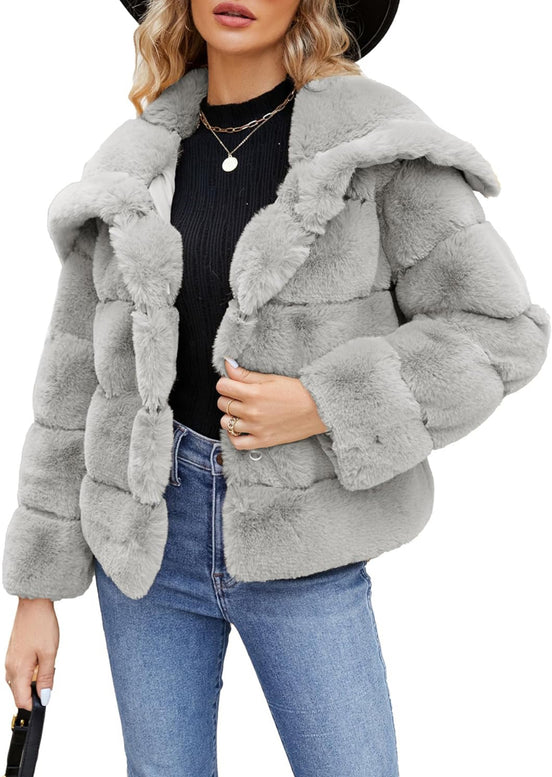 Womens Faux Fur Coat Fleece Cropped Jacket Long Sleeve Fur Coats Warm Winter Jackets 2025