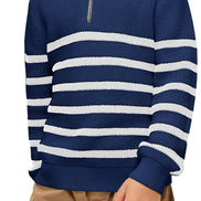 Boys Striped Quarter Zip Sweater - Long Sleeve Knit Pullover | AURORE LUXURE