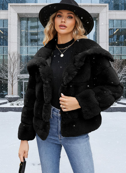 Womens Faux Fur Coat Fleece Cropped Jacket Long Sleeve Fur Coats Warm Winter Jackets 2025