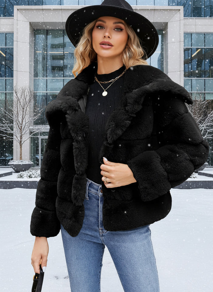 Womens Faux Fur Coat Fleece Cropped Jacket Long Sleeve Fur Coats Warm Winter Jackets 2025