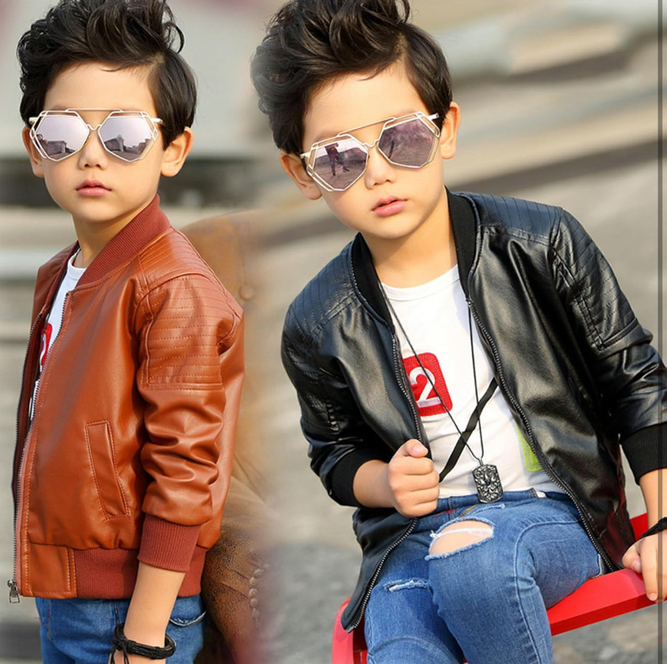 Boys Faux Leather Jacket - Toddler Kids Motorcycle Coat | AURORE LUXURE