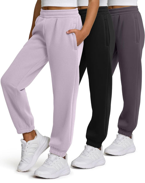 Girls 3-Pack Sweatpants - Fleece Joggers with Pockets | AURORE LUXURE