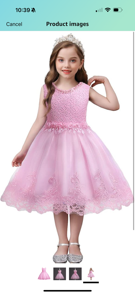 DreamHigh Flower Girl Dress for 3-10 Years Old Girls by AURORE LUXURE, shown on a young girl in a pink floral-embroidered dress with pearl details and a fluffy tulle skirt.
