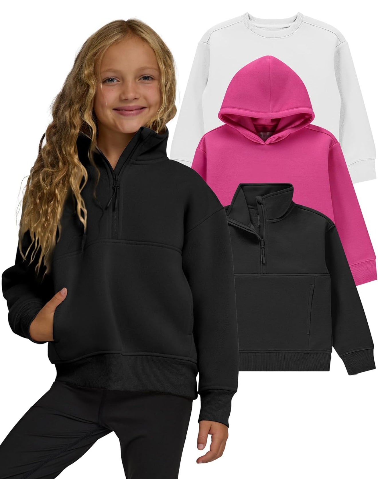 Girls 3-Pack Sweatshirts - Hoodies & Quarter Zip Fleece Set | AURORE LUXURE
