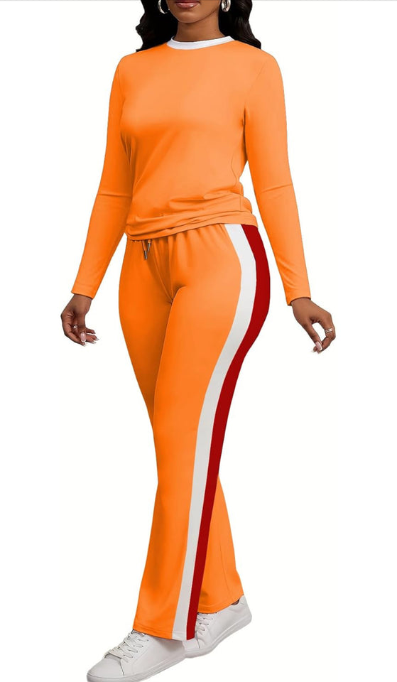 Women's 2 Piece Outfits Long Sleeve Tops Sweatpants Colorblock Bodycon Lounge Sets Tracksuits