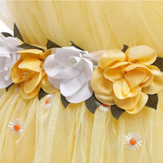 Back view of a happy girl wearing a yellow dress, representing the Baby Girls Dresses Summer collection.