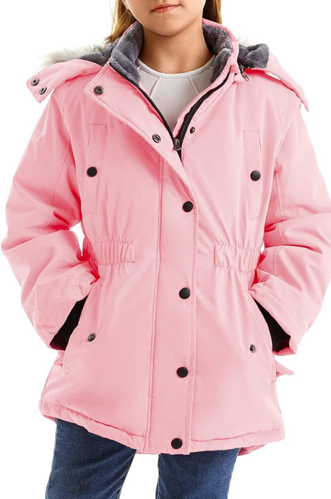 Girls’ Long Winter Coat – Warm Fleece-Lined Puffer Parka with Fur Hood
