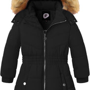 Girls’ Winter Long Puffer Coat – Warm Waterproof Fleece-Lined Jacket with Detachable Hood & Faux Fur Trim
