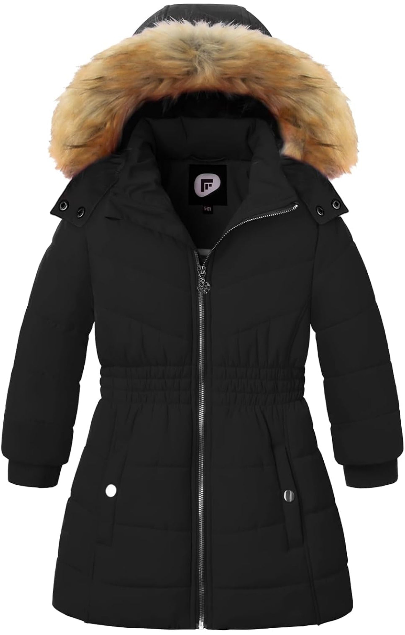 Girls’ Winter Long Puffer Coat – Warm Waterproof Fleece-Lined Jacket with Detachable Hood & Faux Fur Trim