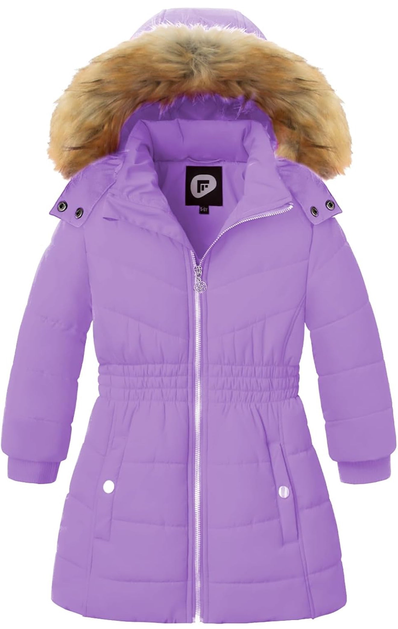 Girls’ Winter Long Puffer Coat – Warm Waterproof Fleece-Lined Jacket with Detachable Hood & Faux Fur Trim