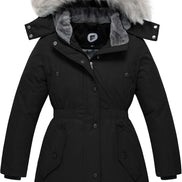 Girls’ Long Winter Coat – Warm Fleece-Lined Puffer Parka with Fur Hood