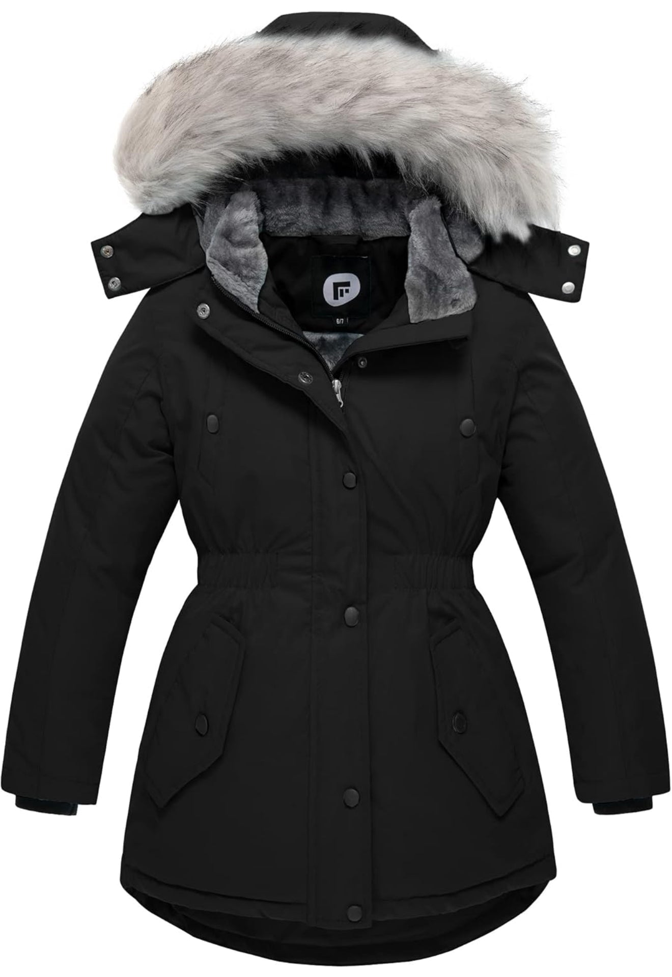 Girls’ Long Winter Coat – Warm Fleece-Lined Puffer Parka with Fur Hood