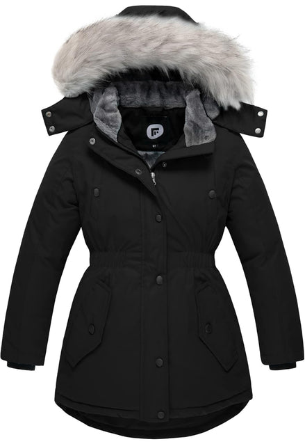 Girls’ Long Winter Coat – Warm Fleece-Lined Puffer Parka with Fur Hood