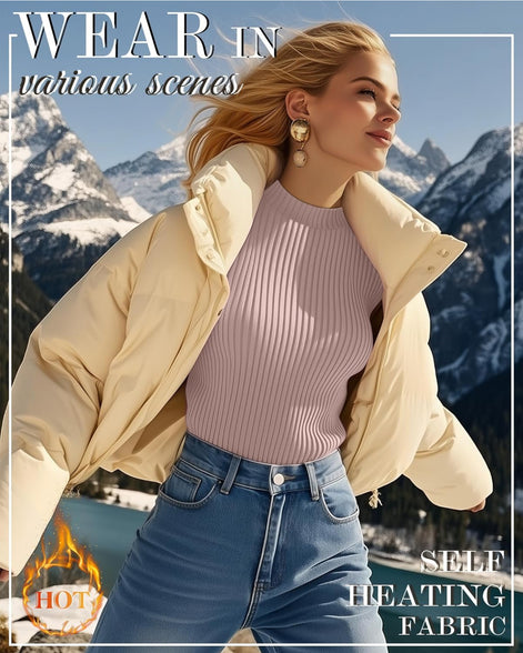 Women's 4-Pack Mock Neck Thermal Tops - Ribbed Base Layer Shirts | AURORE LUXURE