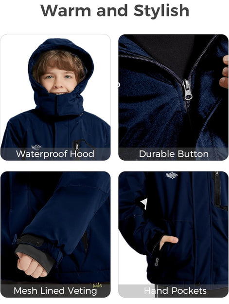 Boy's Waterproof Ski Jacket - Fleece Lined Winter Snowboard Coat | AURORE LUXURE