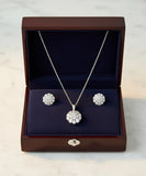 Diamond Flower Cluster Pendant Necklace & Earrings Set (Sterling Silver)