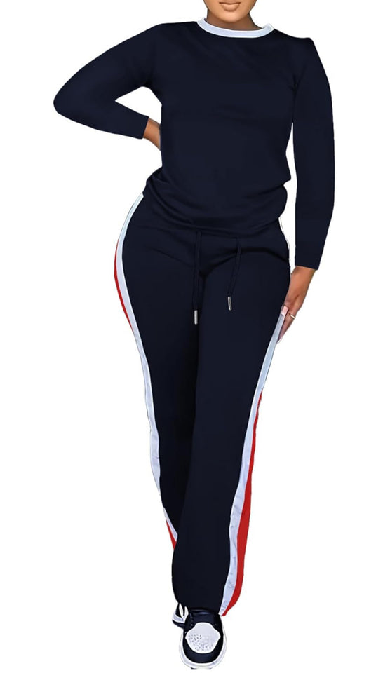 Women's 2 Piece Outfits Long Sleeve Tops Sweatpants Colorblock Bodycon Lounge Sets Tracksuits