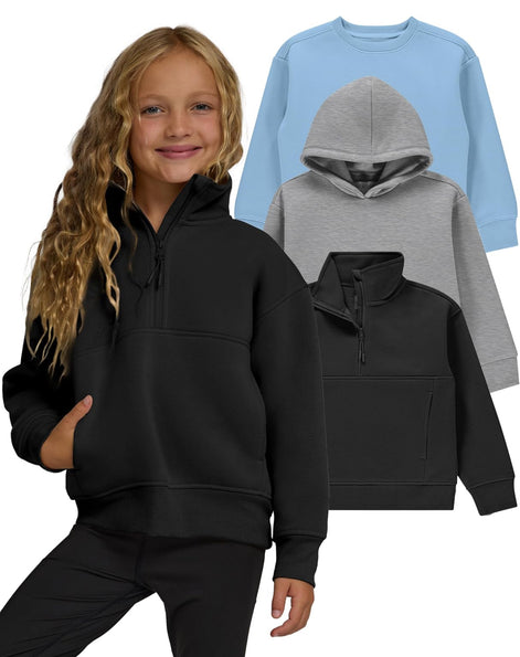Girls 3-Pack Sweatshirts - Hoodies & Quarter Zip Fleece Set | AURORE LUXURE
