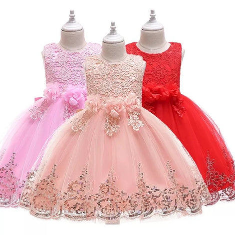 Princess Girls Dress Flower Girls Sequins Bowknot Dresses for Pageants, Weddings, and Birthday Parties. Beautifully designed in pink, red, and light pink options, perfect for young girls on special occasions.