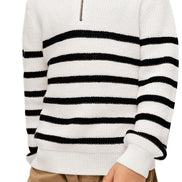 Boys Striped Quarter Zip Sweater - Long Sleeve Knit Pullover | AURORE LUXURE