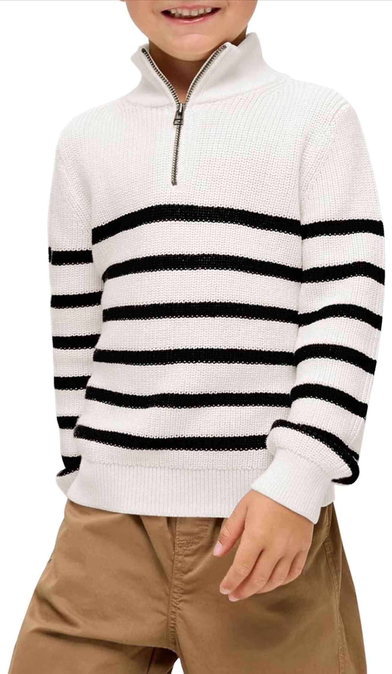 Boys Striped Quarter Zip Sweater - Long Sleeve Knit Pullover | AURORE LUXURE