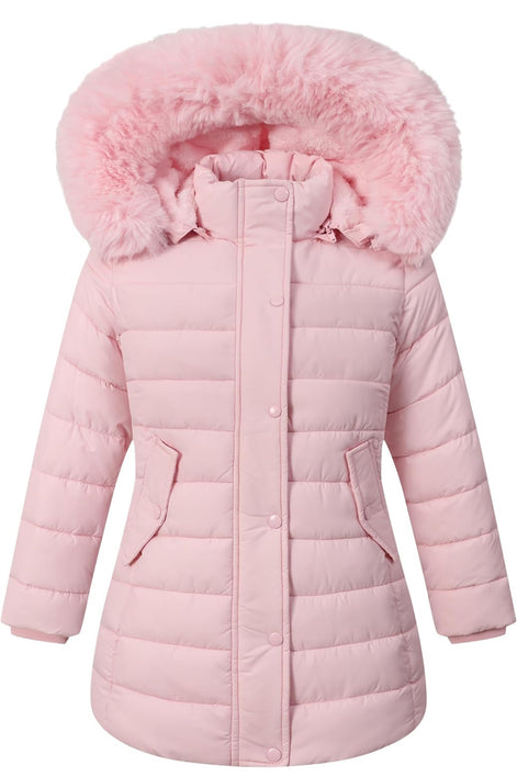 Girls’ Winter Waterproof Long Puffer Coat – Warm Kids Parka Jacket with Removable Hood