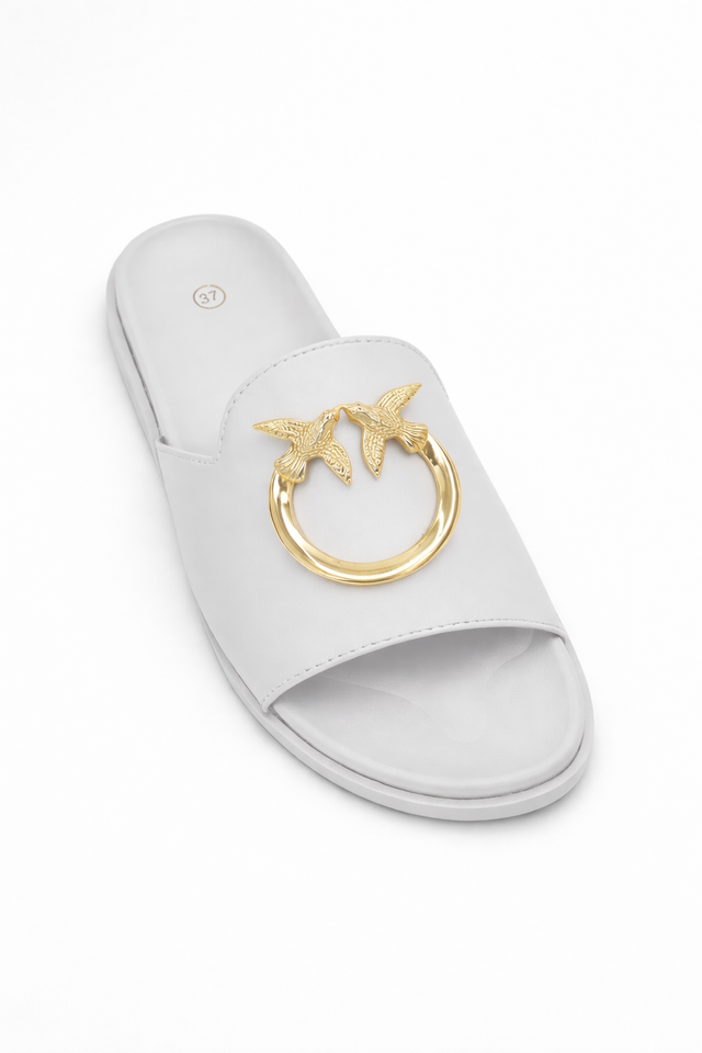 Women Luxury Slide Sandals – Gold Bird Ring Design (Sizes 37–42)