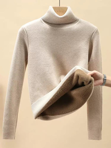 Pull pour hommes de AURORE LUXURE, col roulé, en beige avec intérieur doux, un choix parfait pour l'hiver. Men's Sweater Warm and Comfortable Long Sleeve.