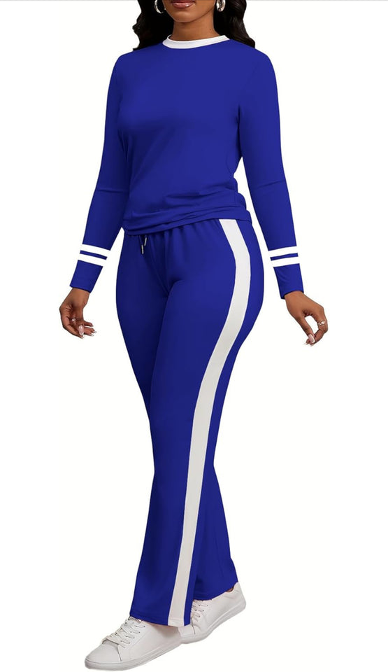 Women's 2 Piece Outfits Long Sleeve Tops Sweatpants Colorblock Bodycon Lounge Sets Tracksuits