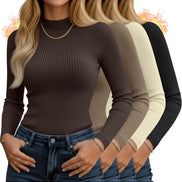 Women's 4-Pack Mock Neck Thermal Tops - Ribbed Base Layer Shirts | AURORE LUXURE