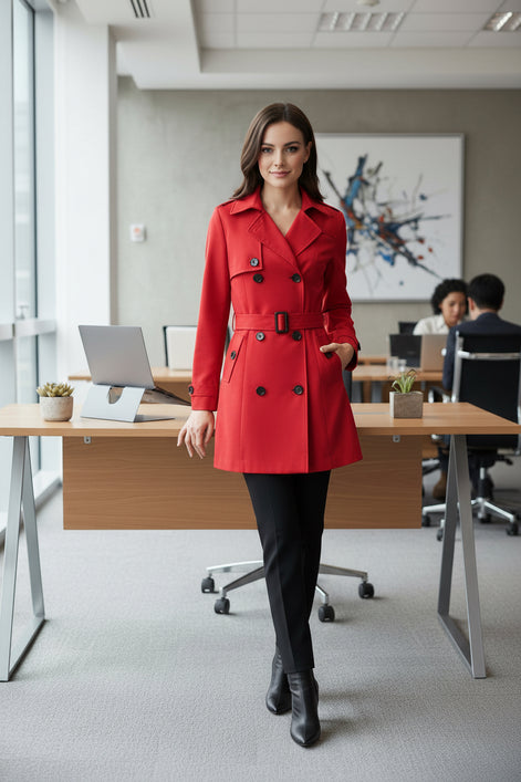 Women's Waterproof Trench Coat - Classic Belted Lapel Coat | AURORRE LUXURE