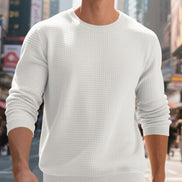 Men's Textured Knit Pullover - Casual Crewneck Waffle Sweater | AURORE LUXURE