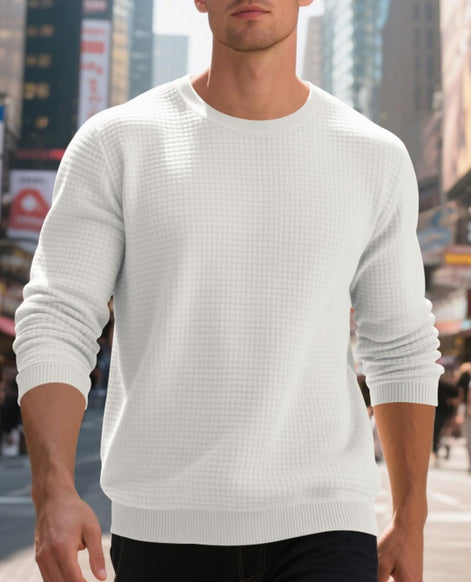 Men's Textured Knit Pullover - Casual Crewneck Waffle Sweater | AURORE LUXURE