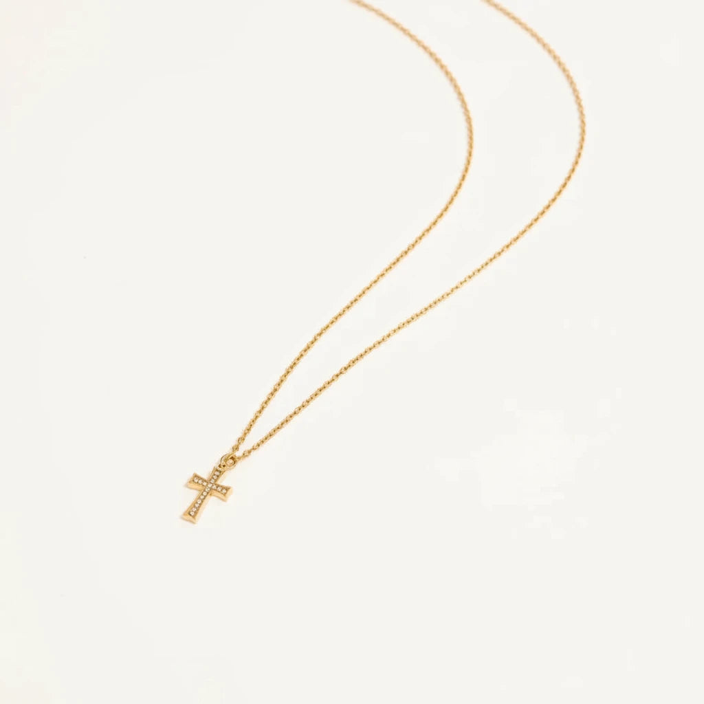 18K Gold PVD Stainless Steel Stone Cross Charm / PDL0306