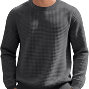 Men's Textured Knit Pullover - Casual Crewneck Waffle Sweater | AURORE LUXURE