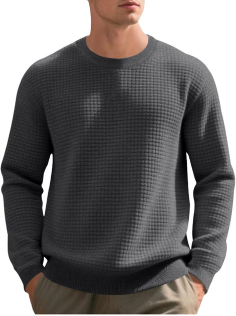 Men's Textured Knit Pullover - Casual Crewneck Waffle Sweater | AURORE LUXURE