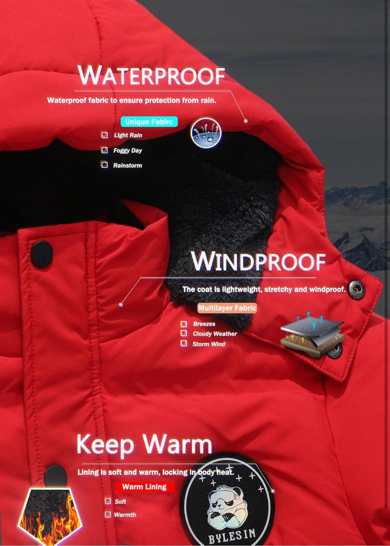 Kids Boys’ Waterproof Puffer Jacket – Warm Fleece Lined Hooded Winter Coat