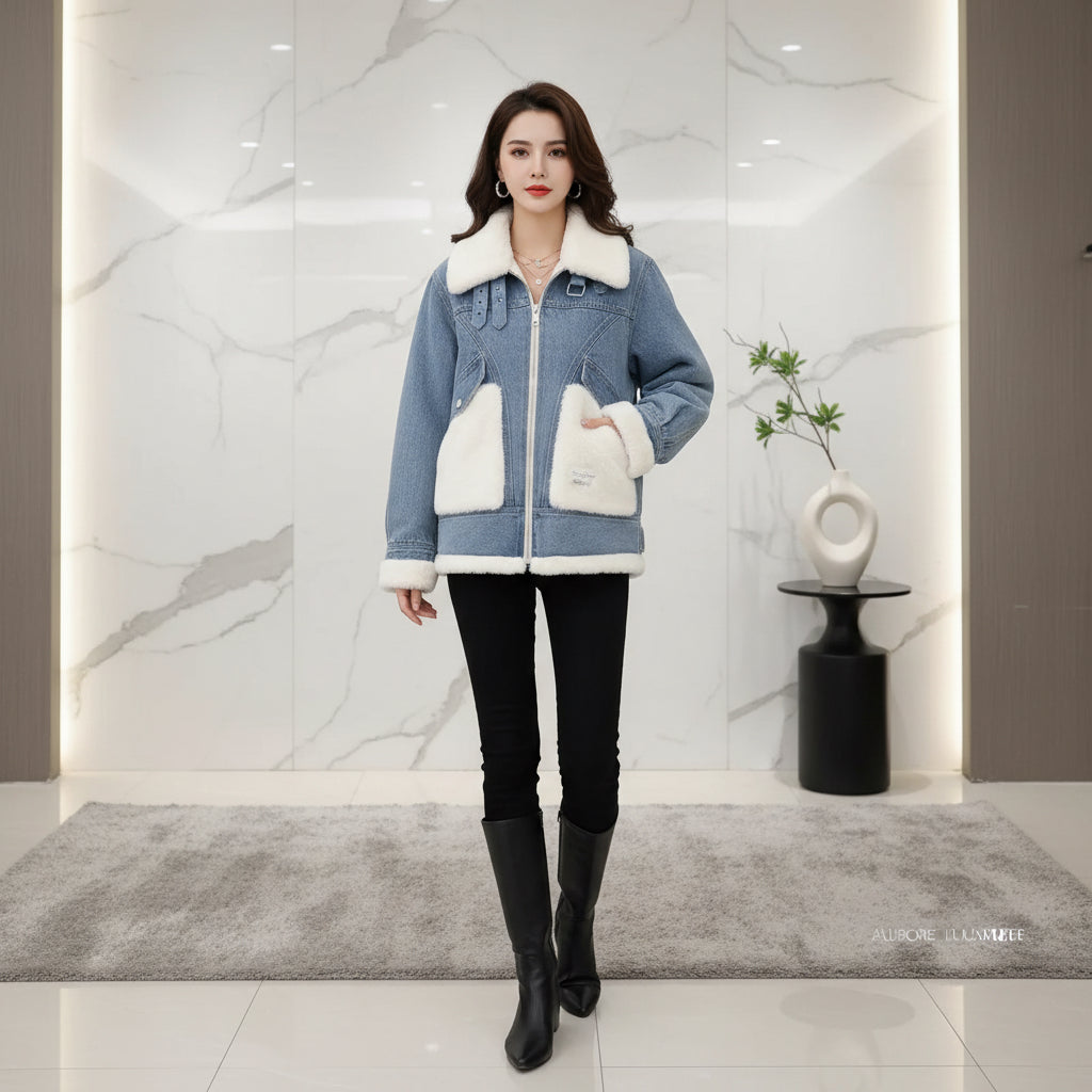 Women's Winter Denim Jacket - Fleece Lined Warm Coat | AURORE LUXURE