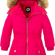 Girls’ Winter Long Puffer Coat – Warm Waterproof Fleece-Lined Jacket with Detachable Hood & Faux Fur Trim