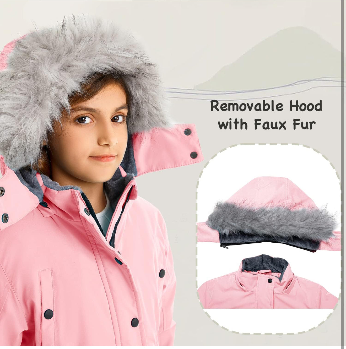 Girls’ Long Winter Coat – Warm Fleece-Lined Puffer Parka with Fur Hood