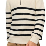 Boys Striped Quarter Zip Sweater - Long Sleeve Knit Pullover | AURORE LUXURE