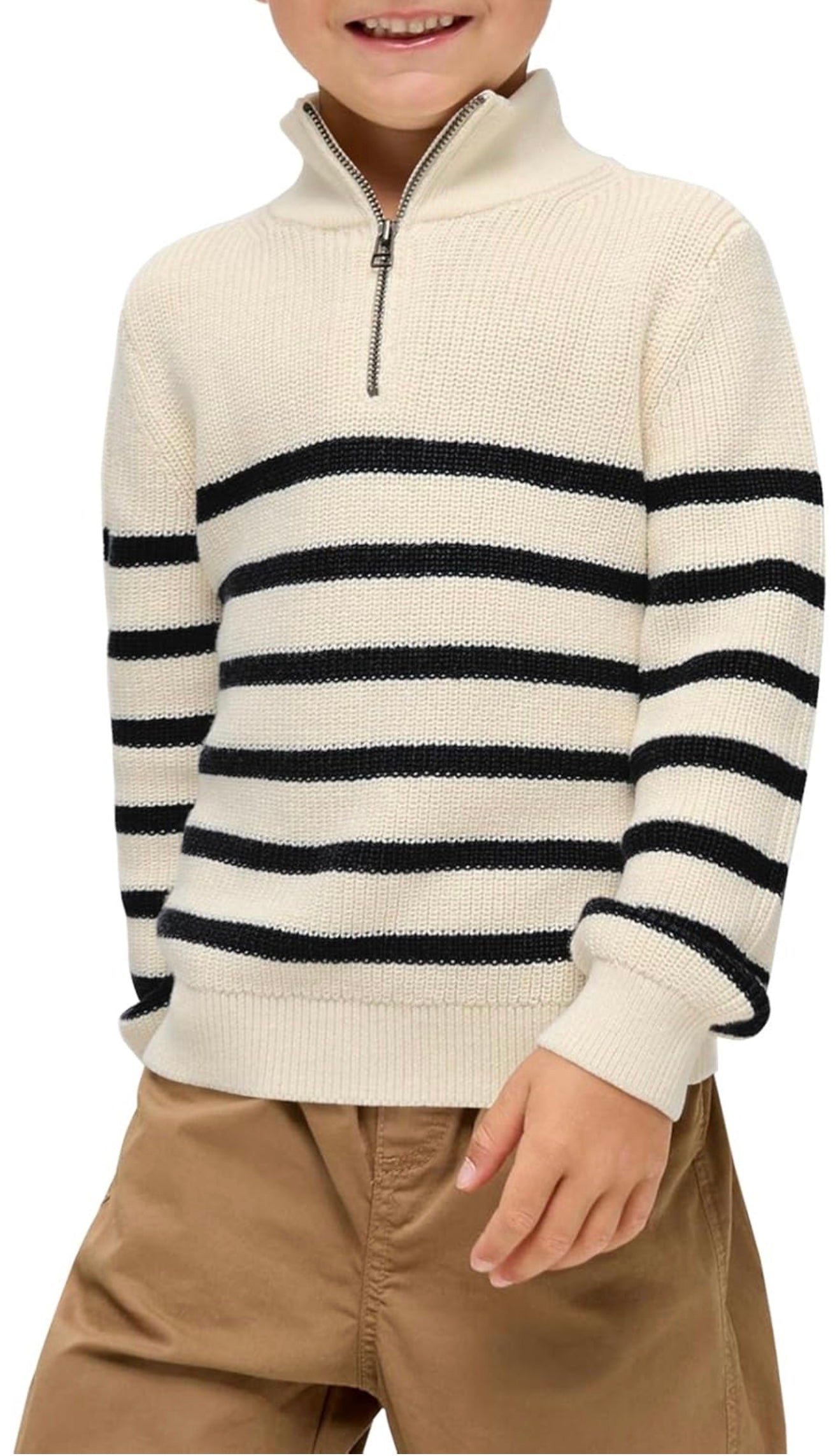 Boys Striped Quarter Zip Sweater - Long Sleeve Knit Pullover | AURORE LUXURE
