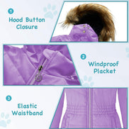Girls’ Winter Long Puffer Coat – Warm Waterproof Fleece-Lined Jacket with Detachable Hood & Faux Fur Trim