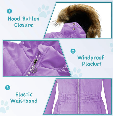 Girls’ Winter Long Puffer Coat – Warm Waterproof Fleece-Lined Jacket with Detachable Hood & Faux Fur Trim